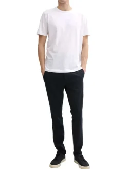T-shirt en coton blanc chiné avec un col rond et le logo en petit à la poitrine
