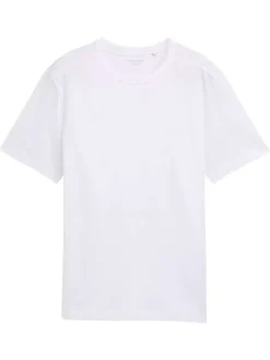 T-shirt en coton blanc chiné avec un col rond et le logo en petit à la poitrine