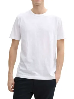 T-shirt en coton blanc chiné avec un col rond et le logo en petit à la poitrine