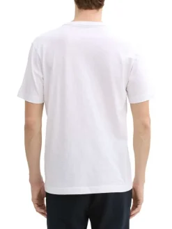 T-shirt en coton blanc chiné avec un col rond et le logo en petit à la poitrine