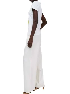 T-shirt en coton blanc chiné et imprimé à l'avant avec des strass et un col rond