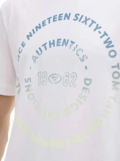T-shirt en coton blanc à col rond avec un gros imprimé coloré rond à l'avant