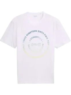 T-shirt en coton blanc à col rond avec un gros imprimé coloré rond à l'avant