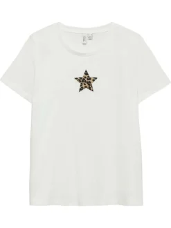 T-shirt en coton blanc à coupe ajustée pourvu d'un col rond côtelé