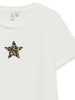 T-shirt en coton blanc à coupe ajustée pourvu d'un col rond côtelé