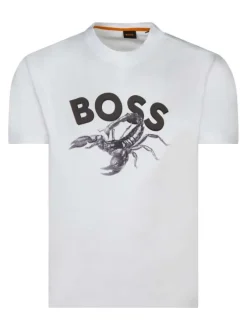 T-shirt en coton blanc à coupe droite avec col rond et logo imprimé