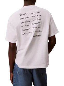 T-shirt en coton blanc à coupe droite brodé du nom de la marque