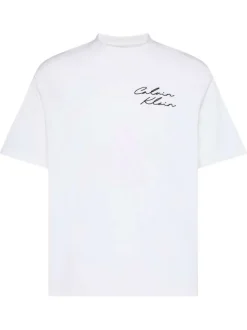 T-shirt en coton blanc à coupe droite brodé du nom de la marque