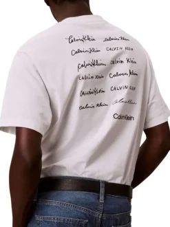 T-shirt en coton blanc à coupe droite brodé du nom de la marque