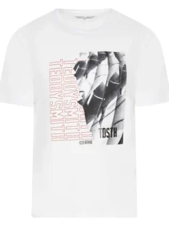 T-shirt en coton blanc à coupe droite col rond et logo floqué
