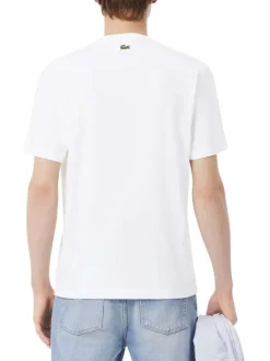 T-shirt en coton blanc à coupe droite pourvu d'un col rond côtelé