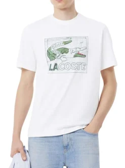 T-shirt en coton blanc à coupe droite pourvu d'un col rond côtelé