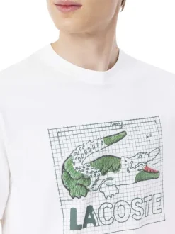 T-shirt en coton blanc à coupe droite pourvu d'un col rond côtelé