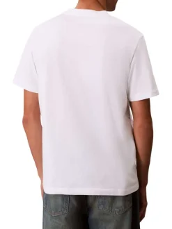 T-shirt en coton blanc à coupe droite pourvu d'un col rond en maille piquée