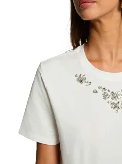 T-shirt en coton blanc à coupe droite pourvu d'un col rond et de manches courtes