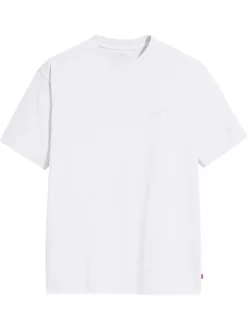 T-shirt en coton blanc à coupe droite pourvu d'un col rond finement côtelé