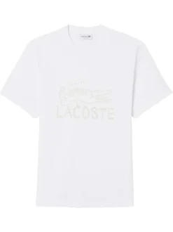 T-shirt en coton blanc à coupe droite pourvu d'un col rond texturé