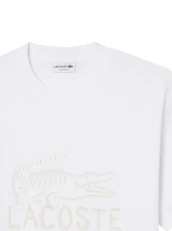 T-shirt en coton blanc à coupe droite pourvu d'un col rond texturé