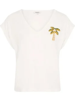 T-shirt en coton blanc à coupe droite pourvu d'un col v et de manches courtes