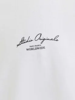 T-shirt en coton blanc à coupe large avec boutique imprimée au dos et col rond