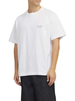 T-shirt en coton blanc à coupe large avec boutique imprimée au dos et col rond