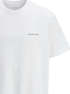 T-shirt en coton blanc à coupe large avec col rond et cheval imprimé au dos