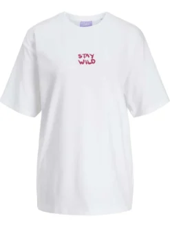 T-shirt en coton blanc imprimé au dos à coupe oversize et col rond