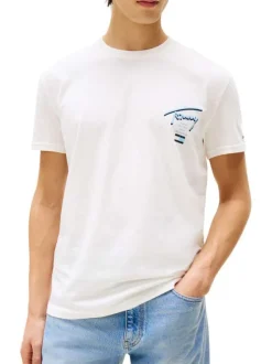 T-shirt en coton blanc imprimé au dos et à la poitrine avec un col rond
