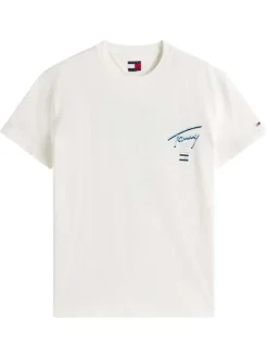 T-shirt en coton blanc imprimé au dos et à la poitrine avec un col rond
