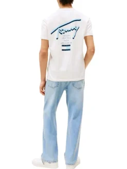 T-shirt en coton blanc imprimé au dos et à la poitrine avec un col rond