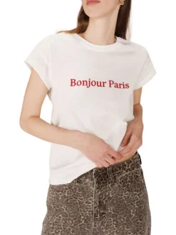 T-shirt en coton blanc imprimé avec un col rond et une coupe droite