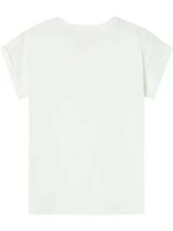 T-shirt en coton blanc imprimé avec un col rond et une coupe droite