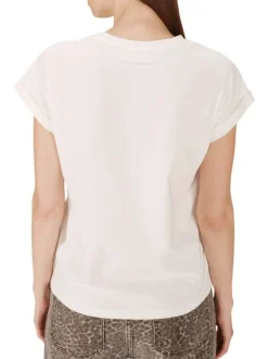 T-shirt en coton blanc imprimé avec un col rond et une coupe droite