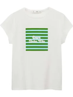 T-shirt en coton blanc imprimé avec un col rond et une coupe droite