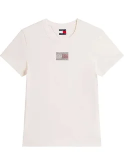 T-shirt en coton blanc imprimé avec une coupe ajustée et un col rond