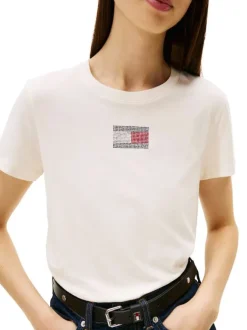 T-shirt en coton blanc imprimé avec une coupe ajustée et un col rond