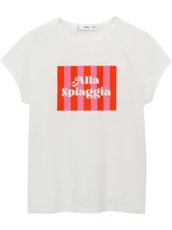 T-shirt en coton blanc imprimé avec une coupe droite à col rond