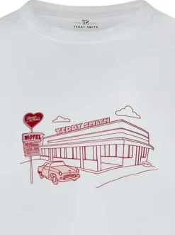 T-shirt en coton blanc imprimé avec une coupe droite et un col rond