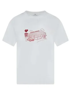 T-shirt en coton blanc imprimé avec une coupe droite et un col rond