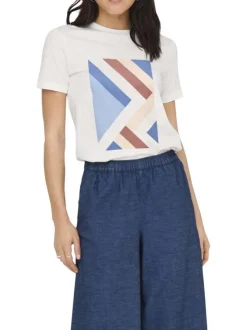 T-shirt en coton blanc imprimé avec une coupe droite et un col rond