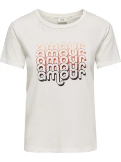 T-shirt en coton blanc imprimé avec une coupe droite et un col rond