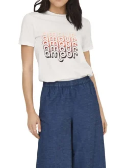 T-shirt en coton blanc imprimé avec une coupe droite et un col rond