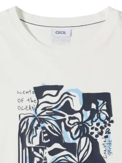 T-shirt en coton blanc à imprimé avec une coupe droite et un col rond