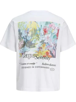 T-shirt en coton blanc imprimé avec une coupe droite et un col rond