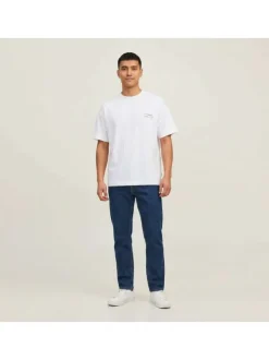 T-shirt en coton blanc imprimé avec une coupe droite et un col rond