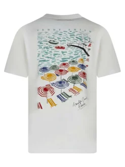 T-shirt en coton blanc à imprimé avec une coupe droite et un col rond
