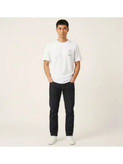 T-shirt en coton blanc à imprimé avec une coupe droite et un col rond