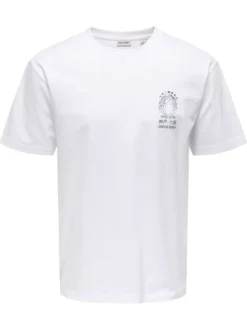 T-shirt en coton blanc à imprimé avec une coupe droite et un col rond