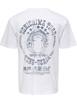 T-shirt en coton blanc à imprimé avec une coupe droite et un col rond