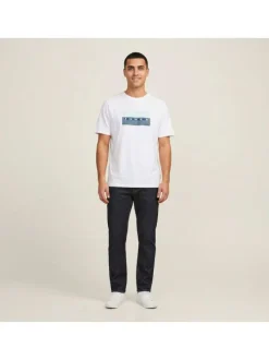 T-shirt en coton blanc imprimé avec une coupe droite et un col rond